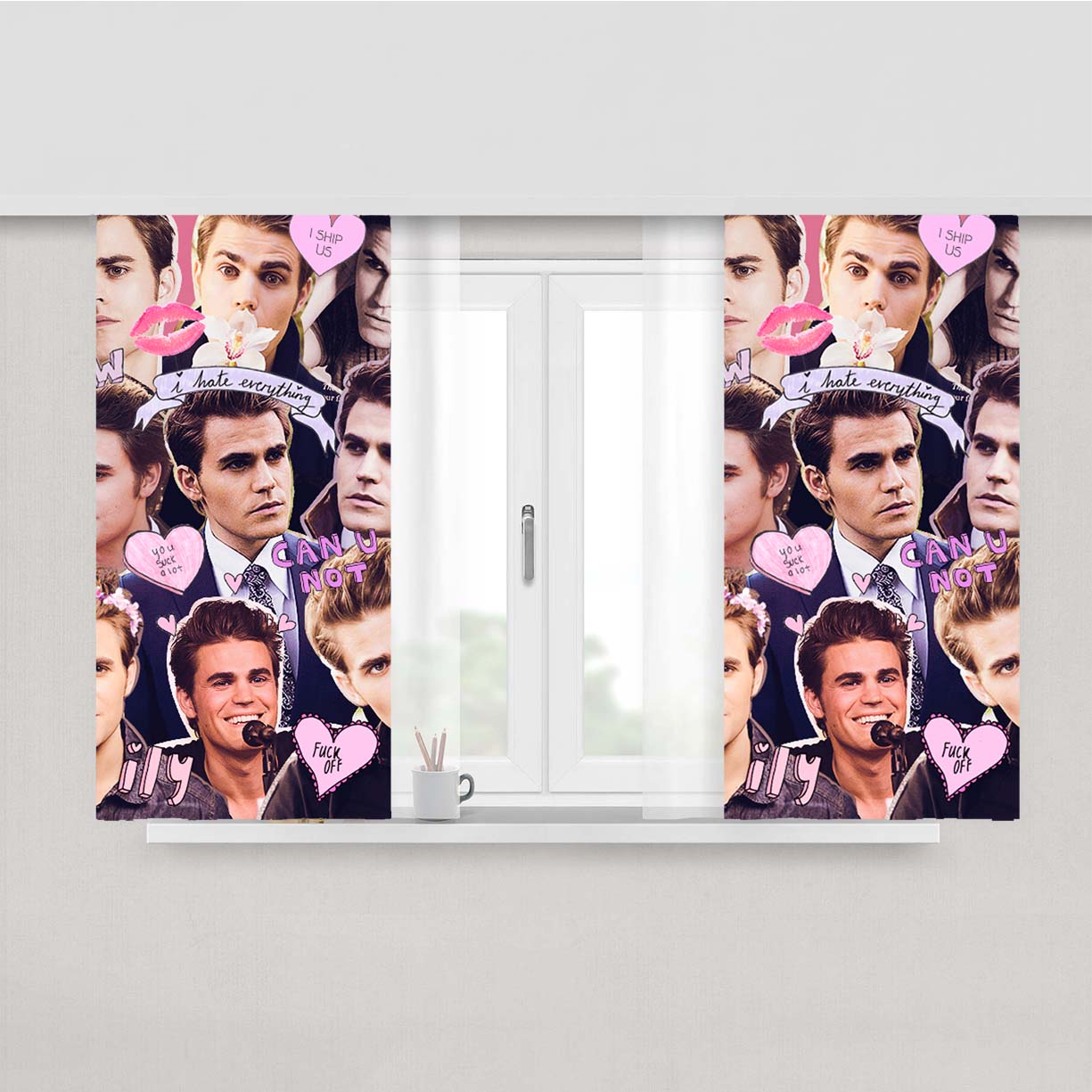 Paul Wesley Collage Peach Skin Window Curtains