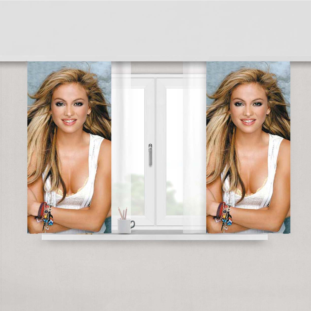 Paulina Rubio Arms Folded Peach Skin Window Curtains