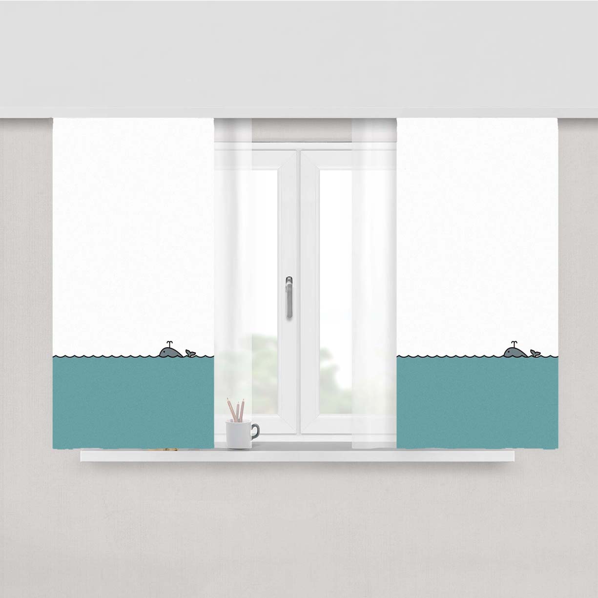 Paus Fish And Cartoon Peach Skin Window Curtains