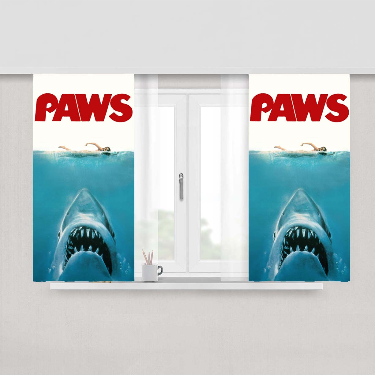 Paws Movie Parody Funny Cat Attack Peach Skin Window Curtains