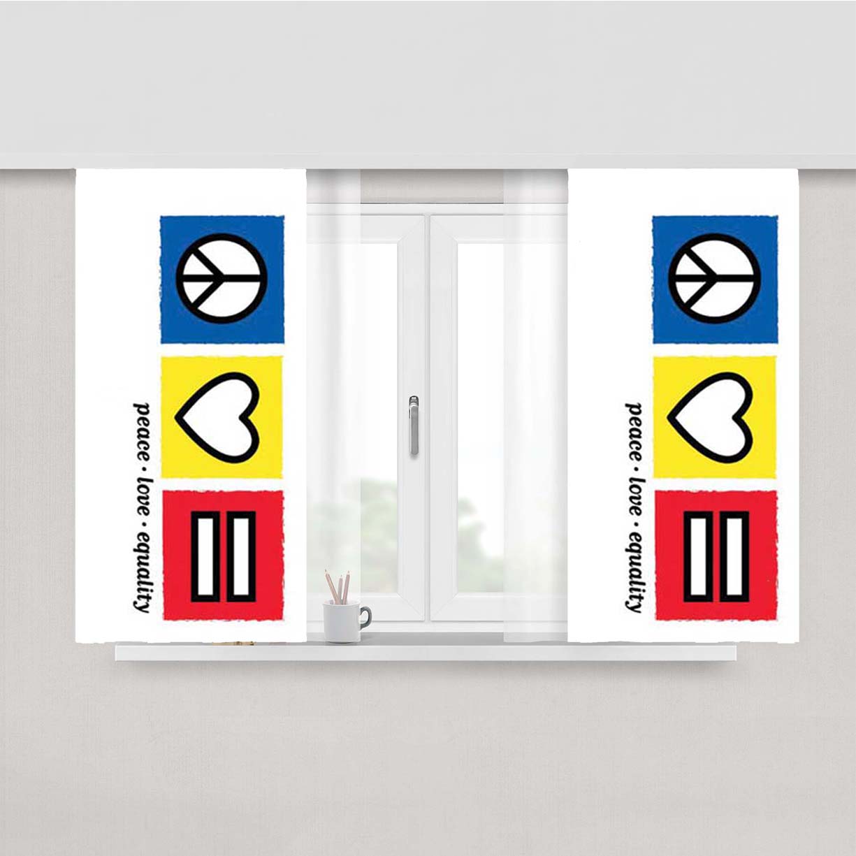 Peace Love Equality Symbols Peach Skin Window Curtains