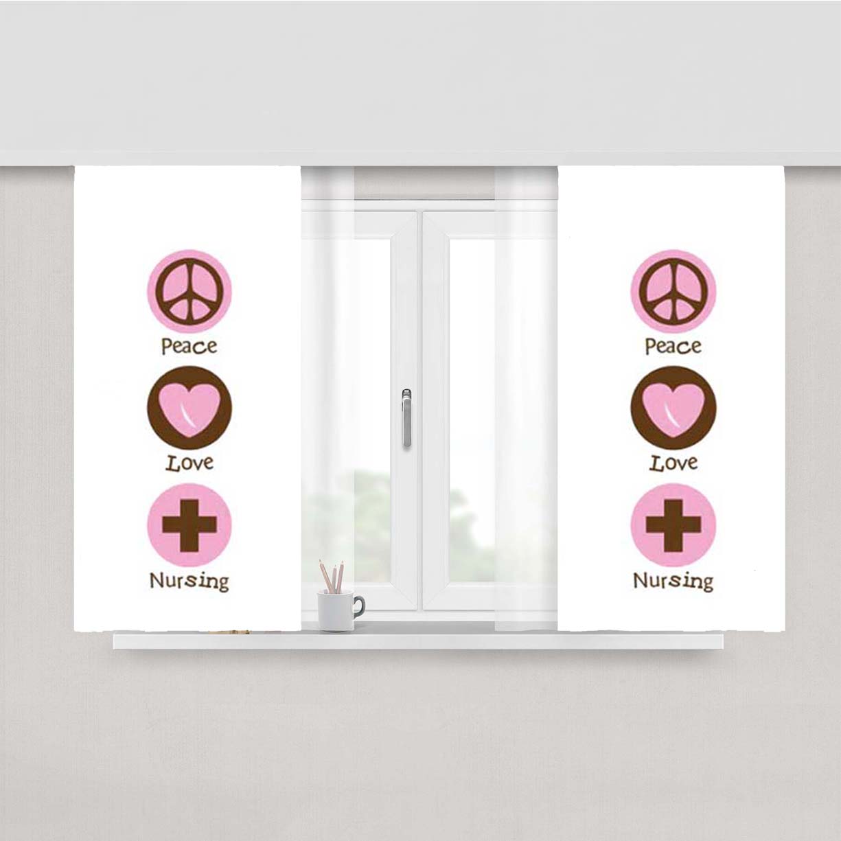 Peace Love Nursing Symbols Peach Skin Window Curtains