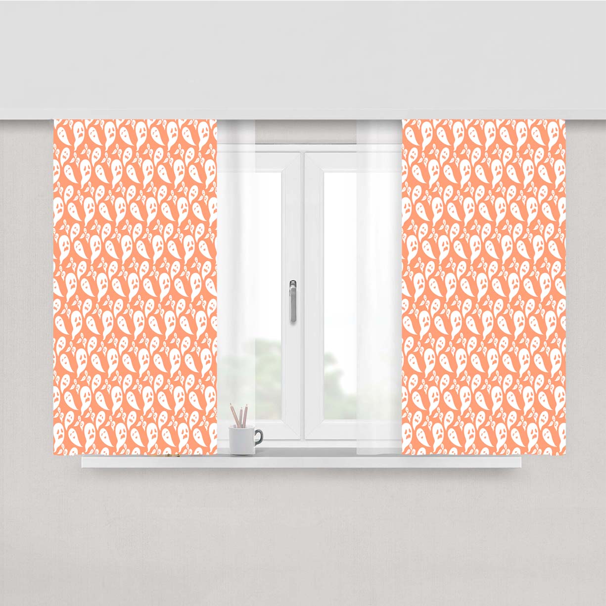 Peach Ghosts Pattern Halloween Art Prints Peach Skin Window Curtains