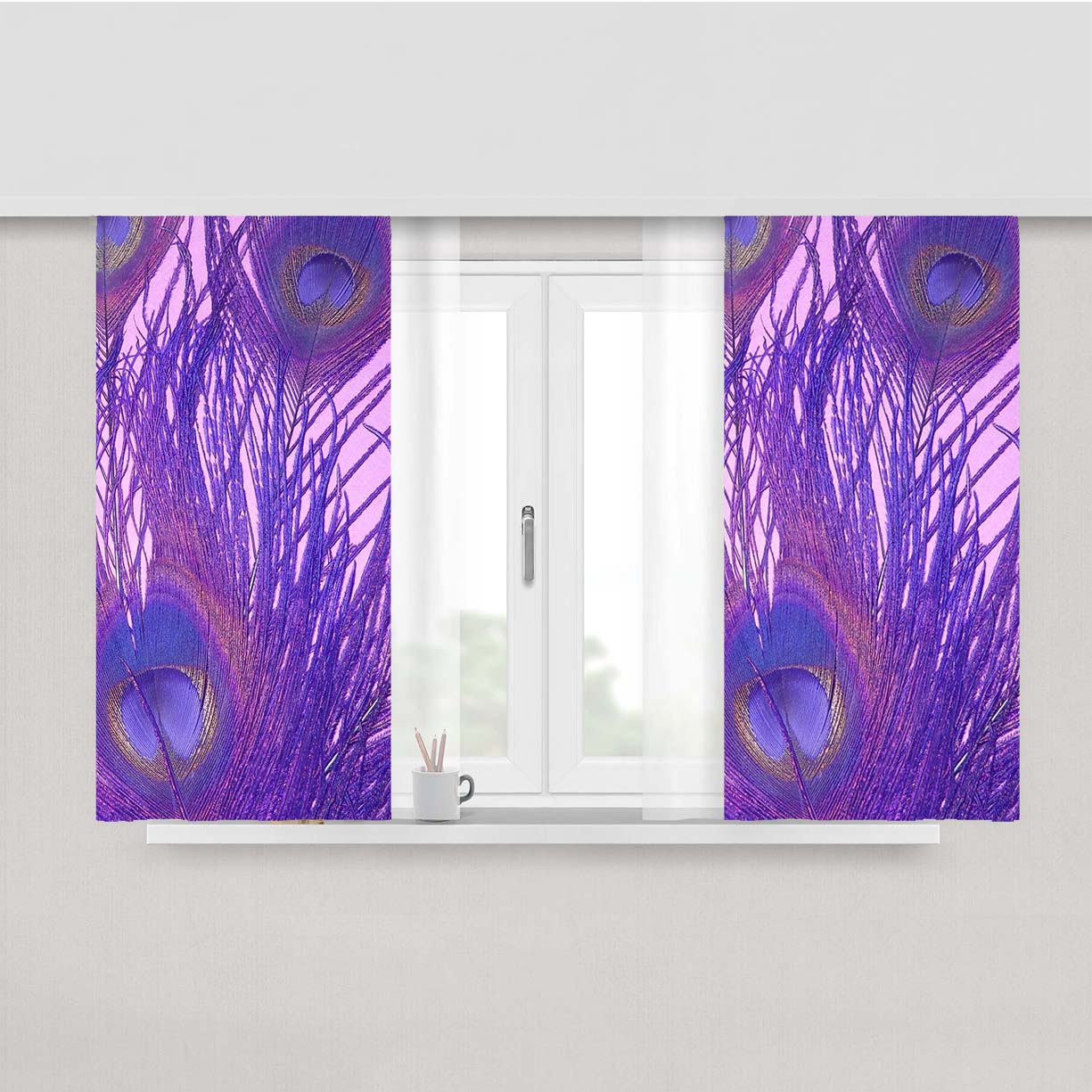 Peacock Feather Purple Peach Skin Window Curtains