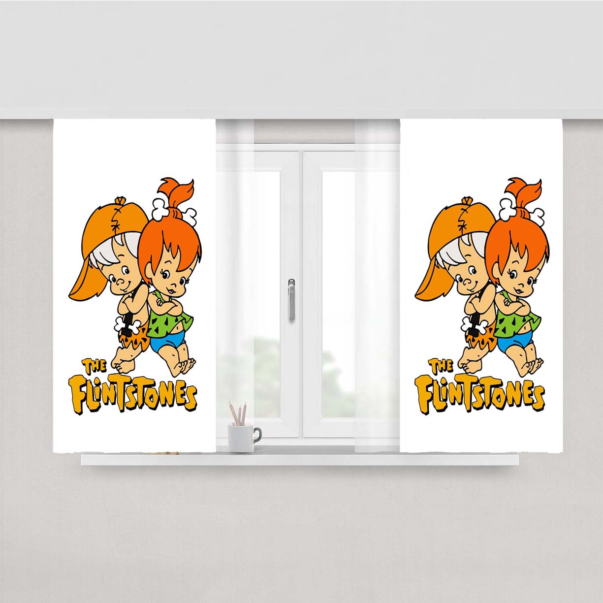 Pebbles And Bamm Bamm Flintstones Peach Skin Window Curtains