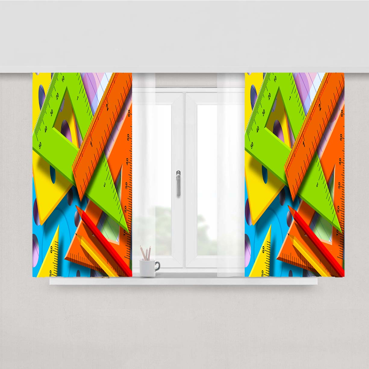 Pencils And Rulers Peach Skin Window Curtains