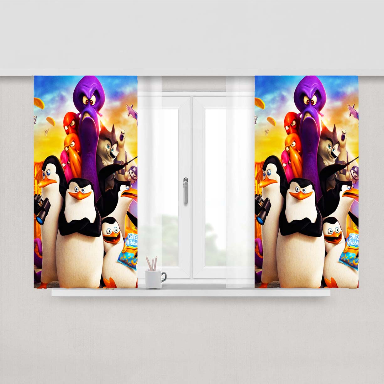 Penguins Of Madagascar Peach Skin Window Curtains
