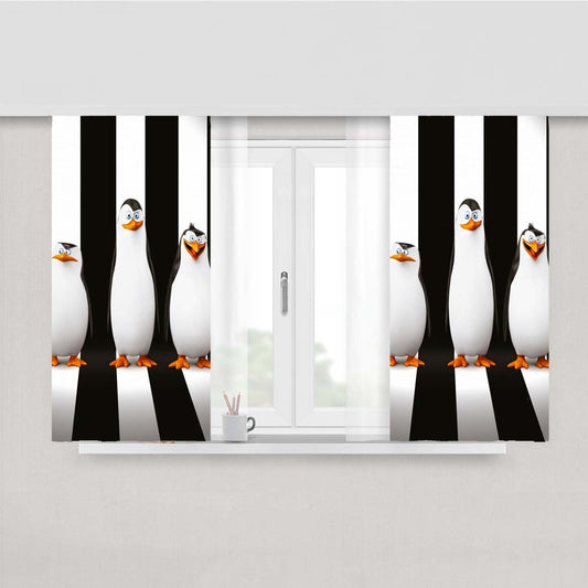 Penguins Of Madagascar Black White Striped Peach Skin Window Curtains