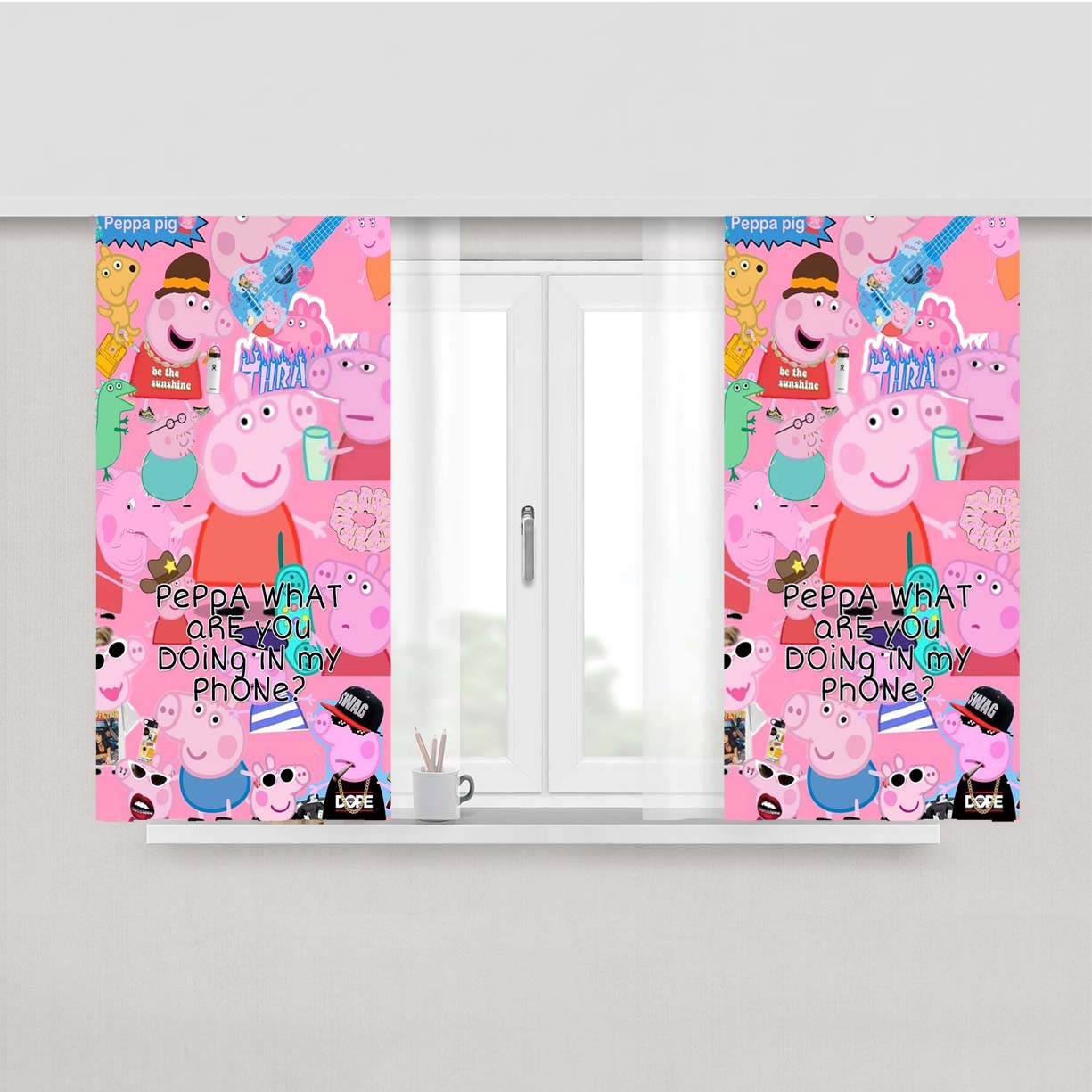 Peppa Pig Collages Wallpaper Peach Skin Window Curtains