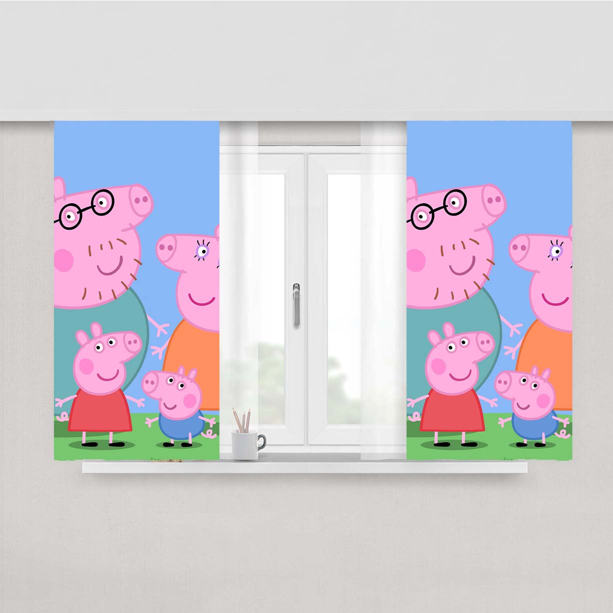 Peppa Pig Family Classic Animated Cartoon Peach Skin Window Curtains
