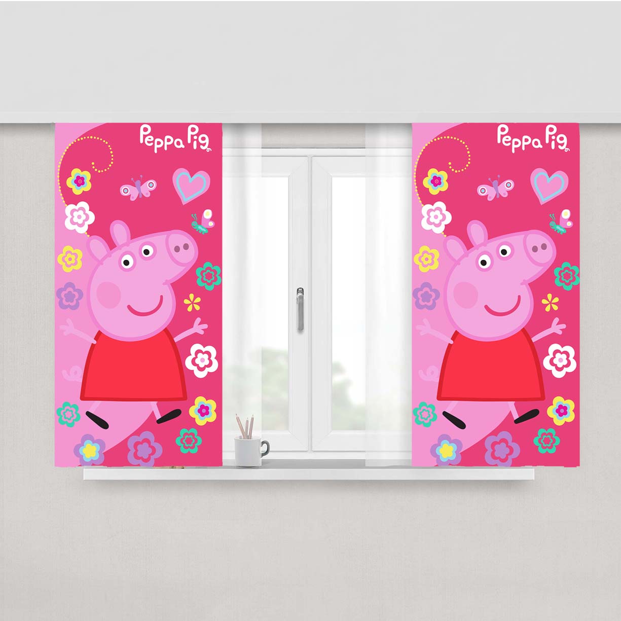 Peppa Pig Flower On Pink Wallpaper Peach Skin Window Curtains