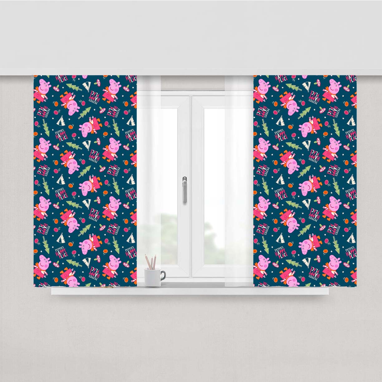 Peppa Pig Happy Place Doodle Green Peach Skin Window Curtains