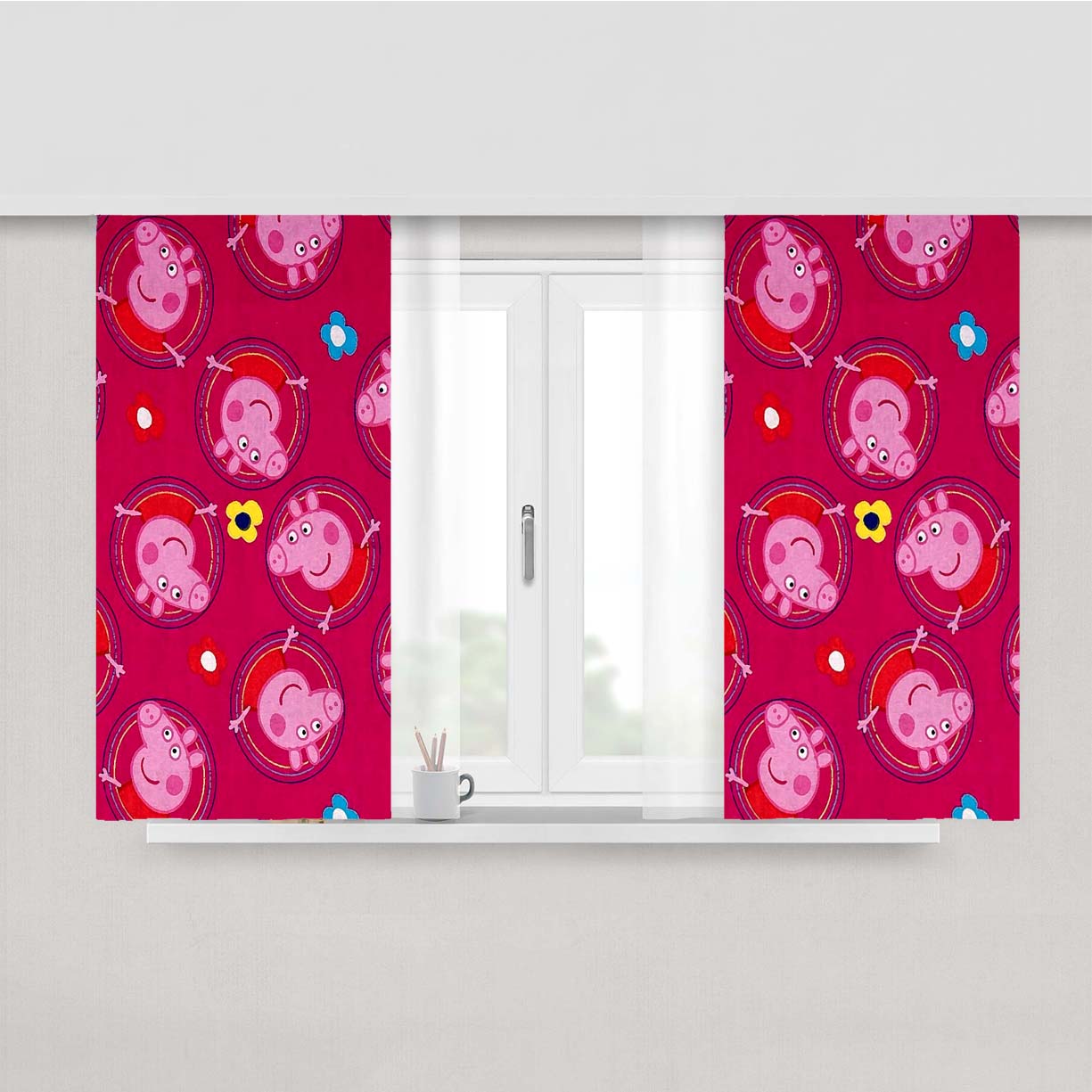 Peppa Pig Pink Circle Flower Doodle Peach Skin Window Curtains
