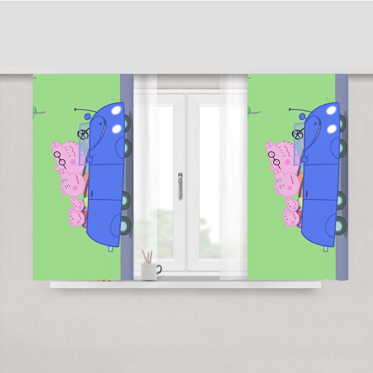 Peppa Pig The New Car Blue Color Peach Skin Window Curtains