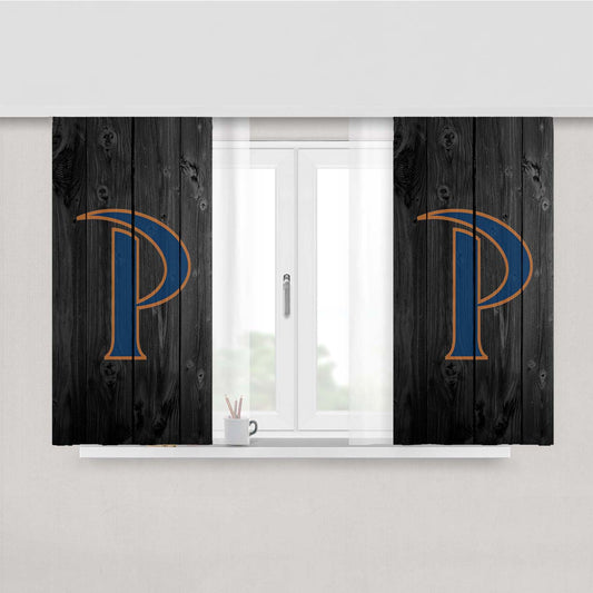 Pepperdine Waves University Logo Dark Wood Wallpaper Peach Skin Window Curtains