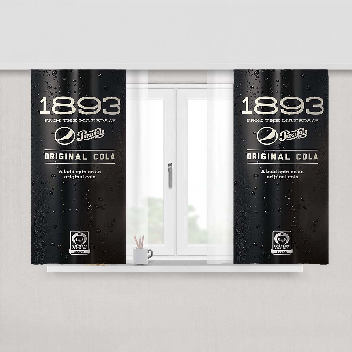 Pepsi Cola 1893 Original Black Ice Cans Peach Skin Window Curtains