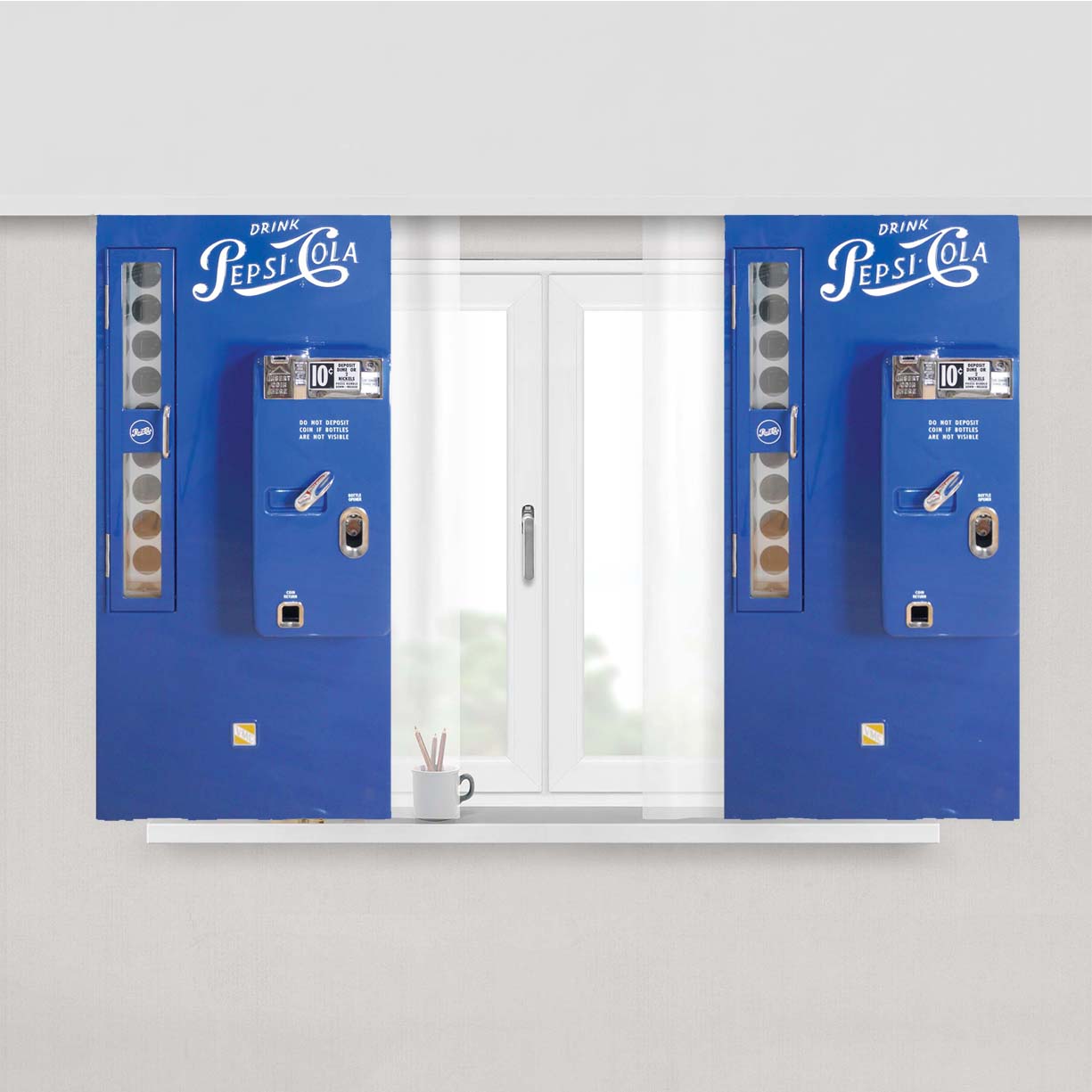 Pepsi Cola Blue Vintage Vending Machine Peach Skin Window Curtains