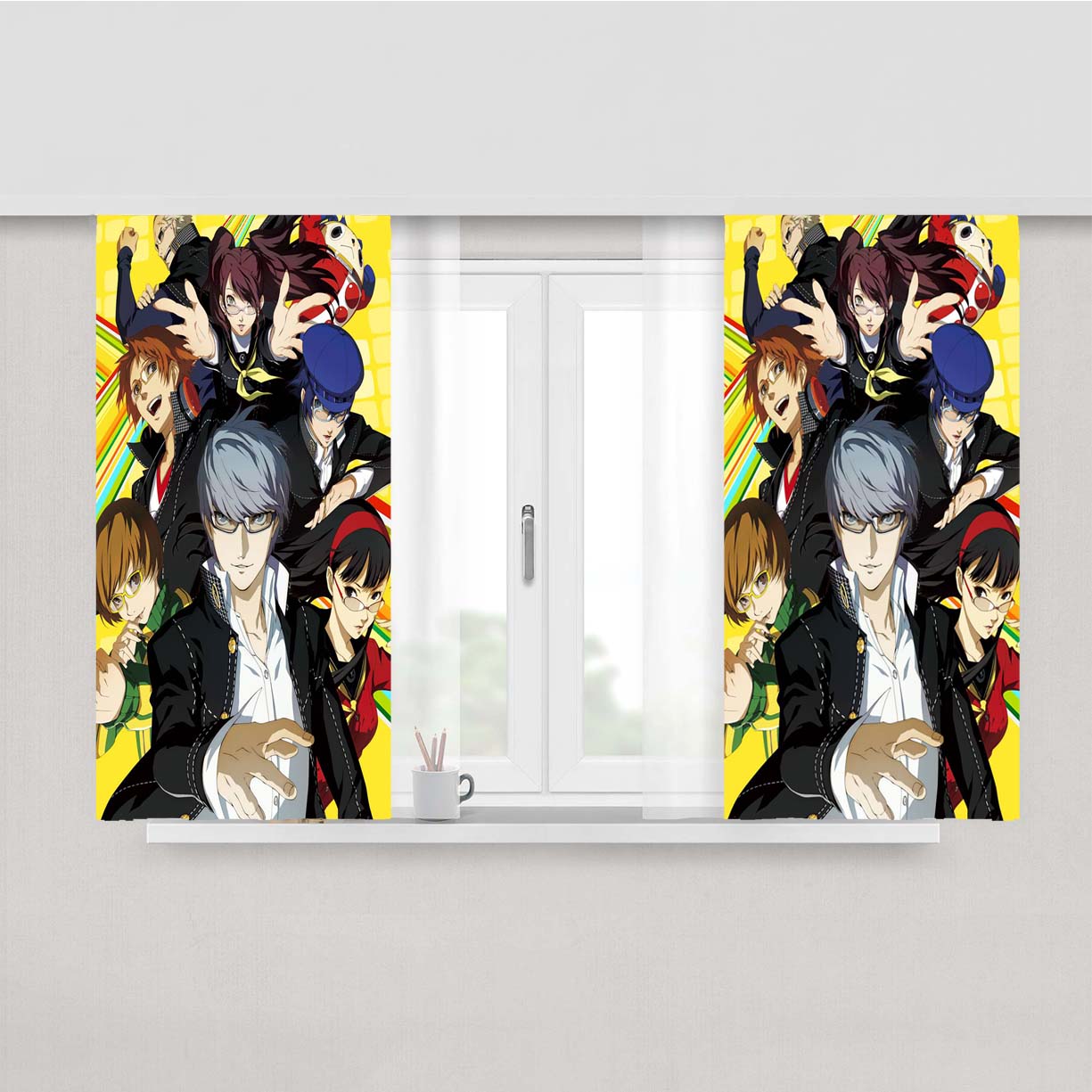 Persona 4 Golden All Characters Poster Peach Skin Window Curtains
