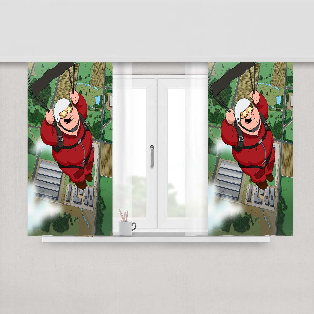 Peter Griffin Parasut - Family Guy Peach Skin Window Curtains