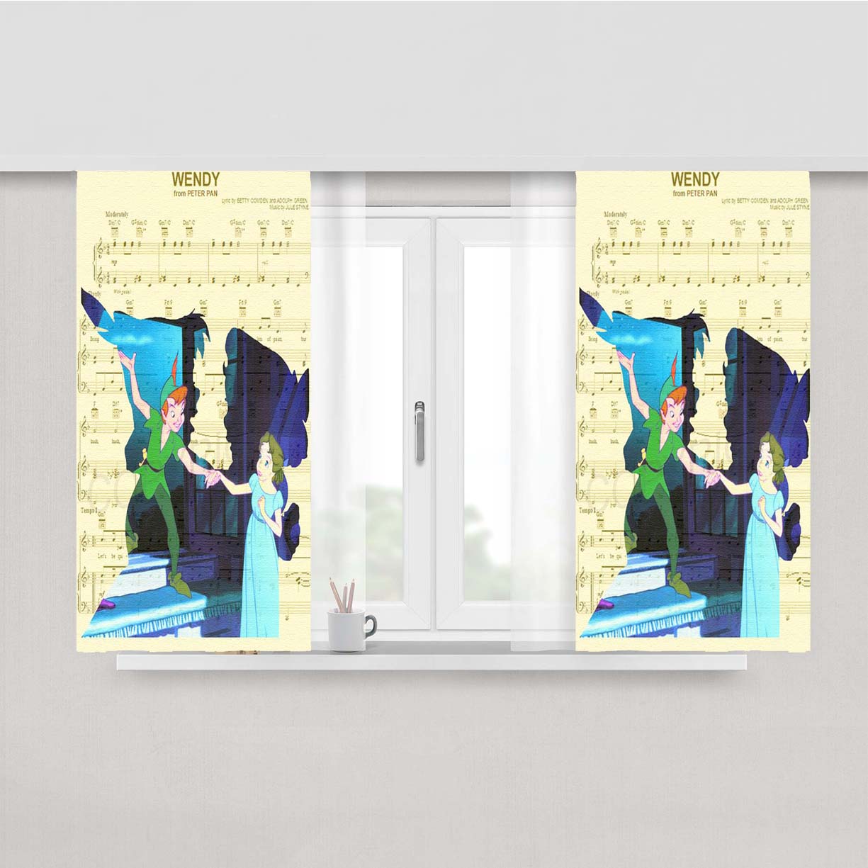 Peter Pan And Wendy Sing Soundtrack Peach Skin Window Curtains