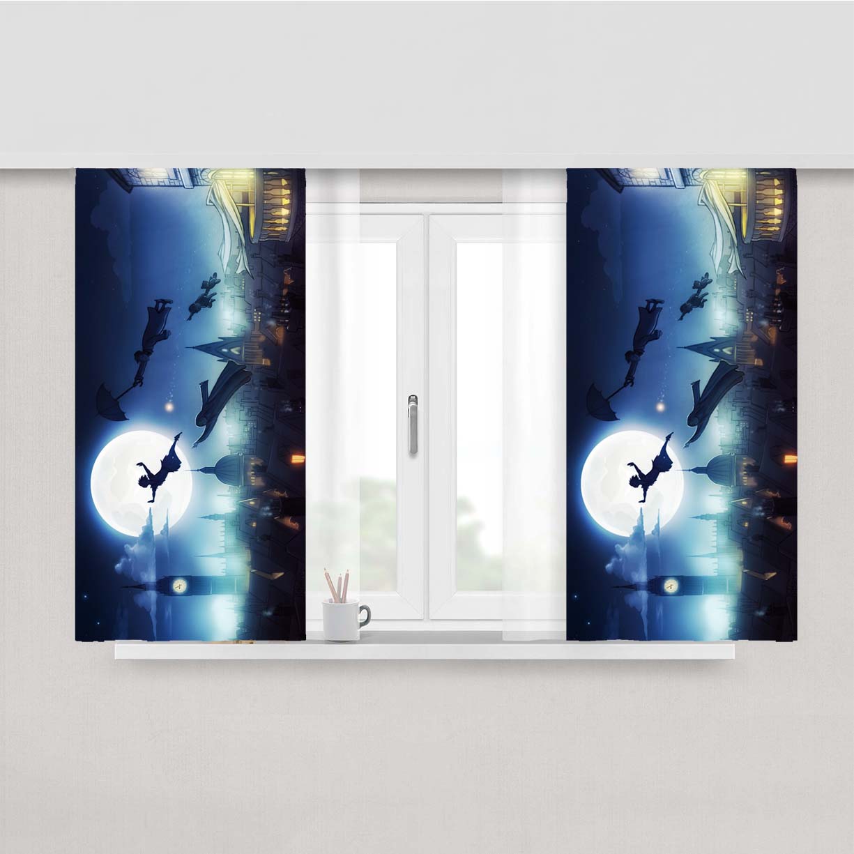 Peter Pan Flying With Friends Peach Skin Window Curtains