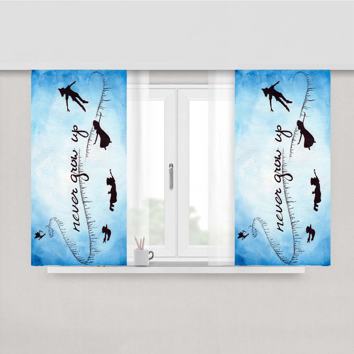 Peter Pan Quote Never Grow Up Peach Skin Window Curtains