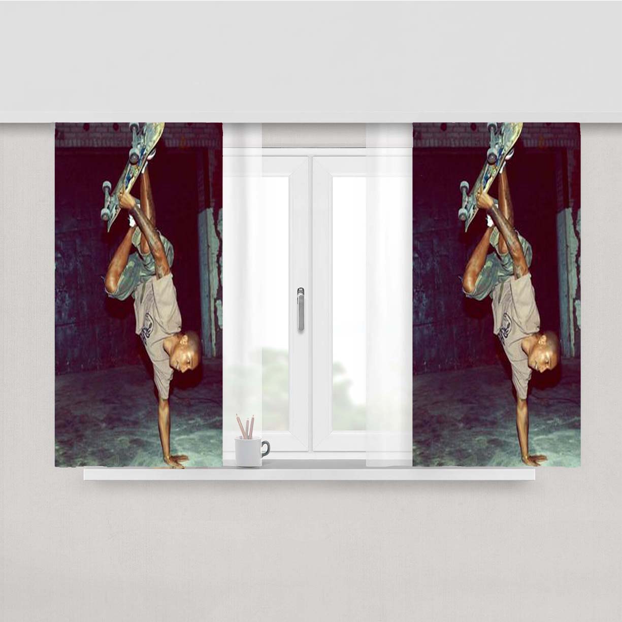Pharrell Williams Skate Board Peach Skin Window Curtains