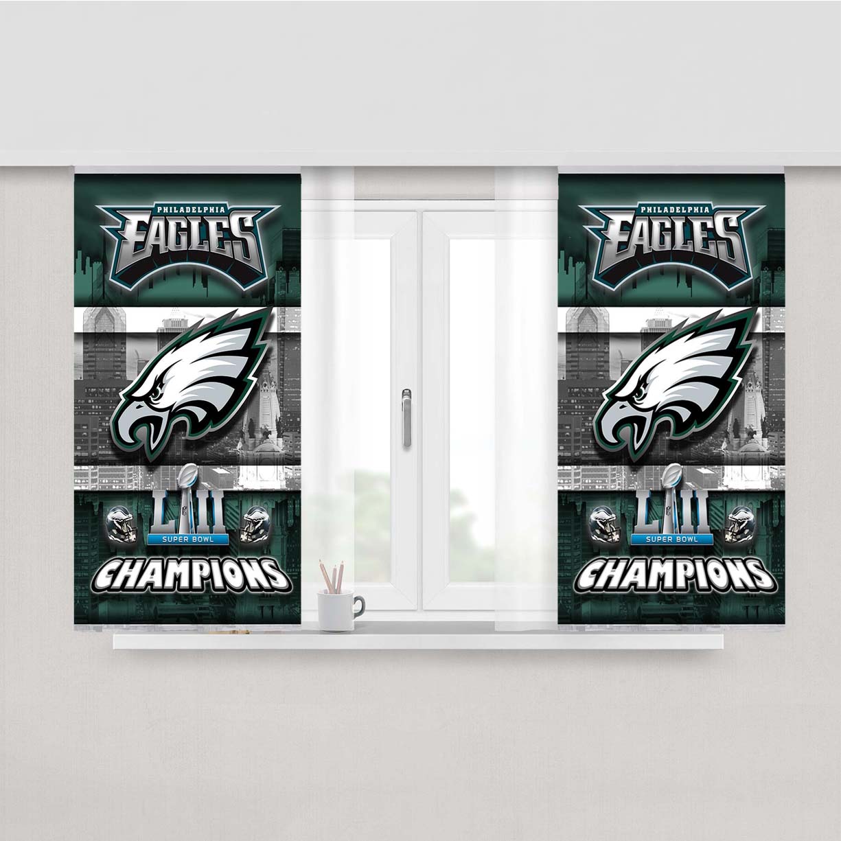 Philadelphia Eagles Super Bowl Champions Wallpaper Peach Skin Window Curtains