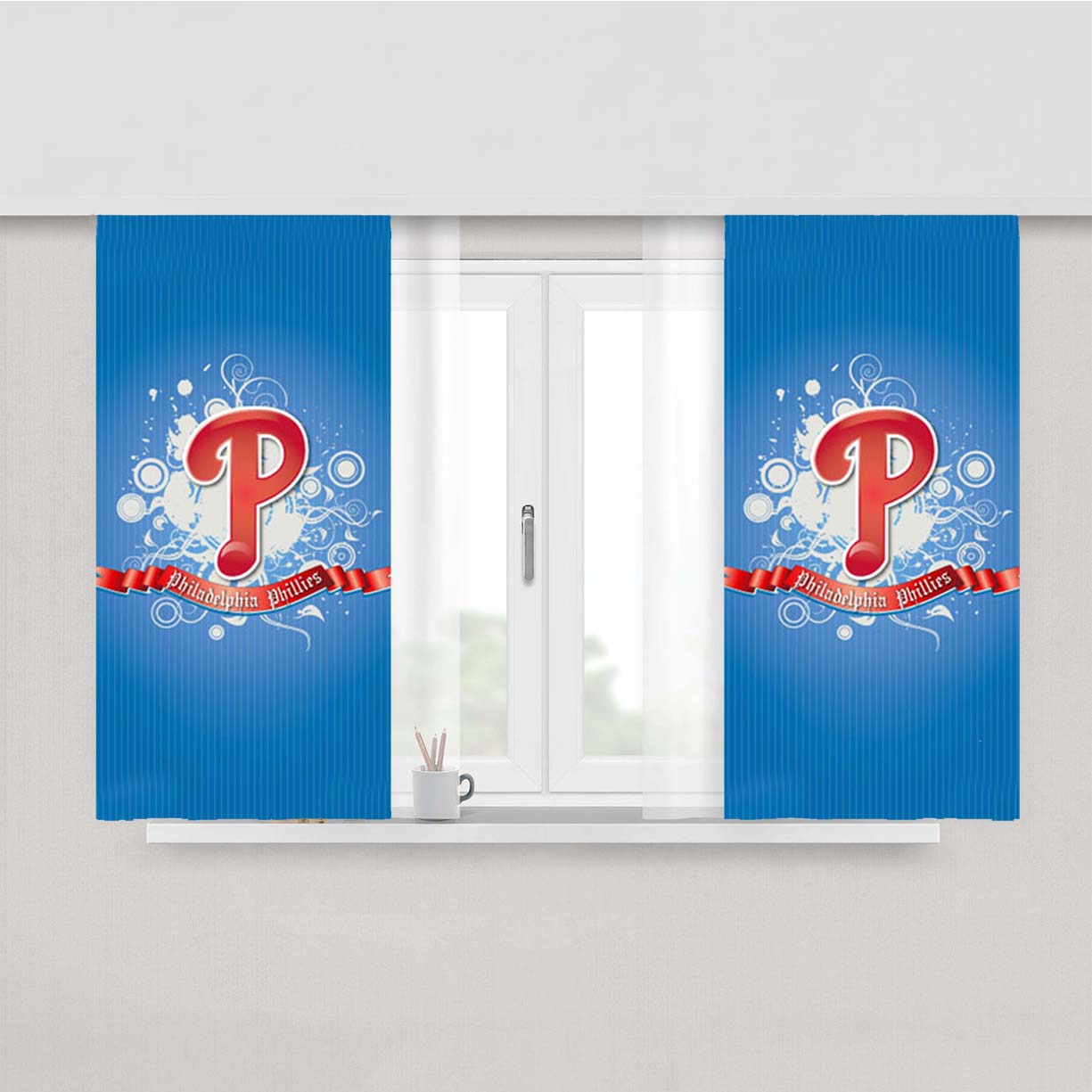 Philadelphia Phillies Blue Peach Skin Window Curtains