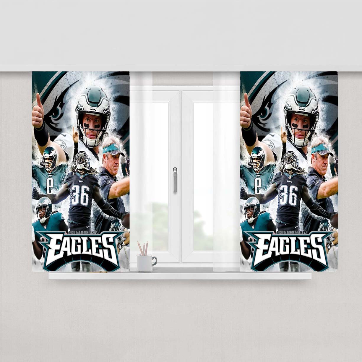 Philadelphia Super Bowl Eagles Peach Skin Window Curtains