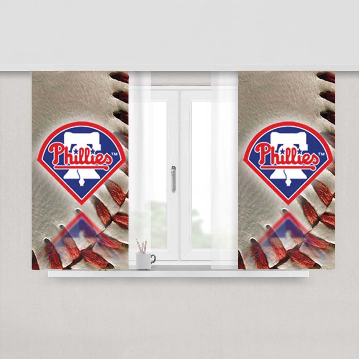 Phillies Logo Reflect On Ball Peach Skin Window Curtains