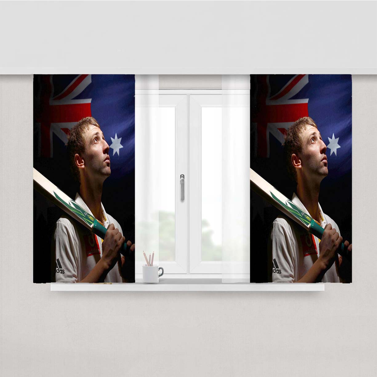 Phillip Hughes Cricket Peach Skin Window Curtains