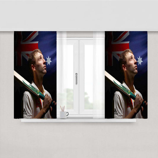 Phillip Hughes Cricket Peach Skin Window Curtains