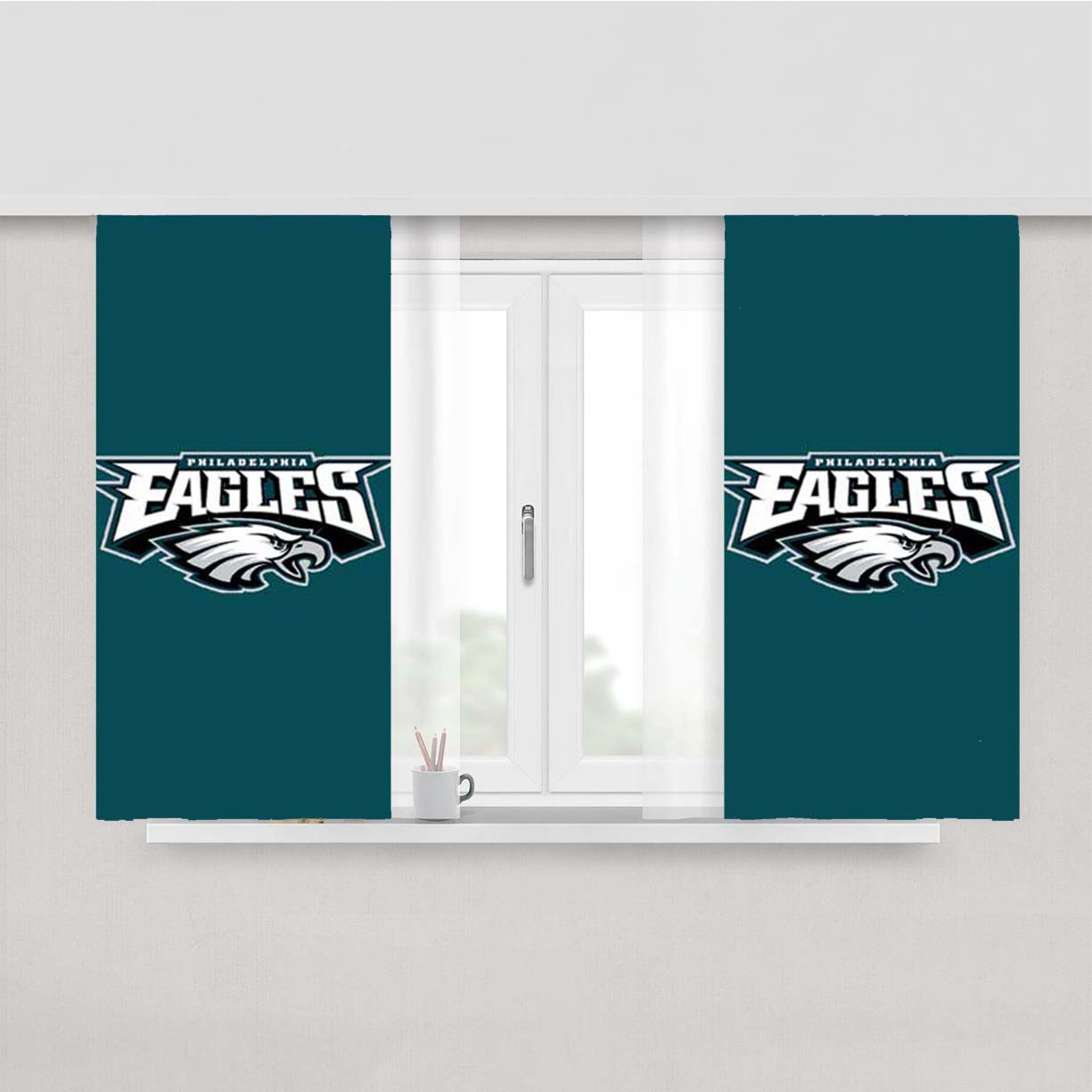 Philly Eagles Logo On Green Peach Skin Window Curtains