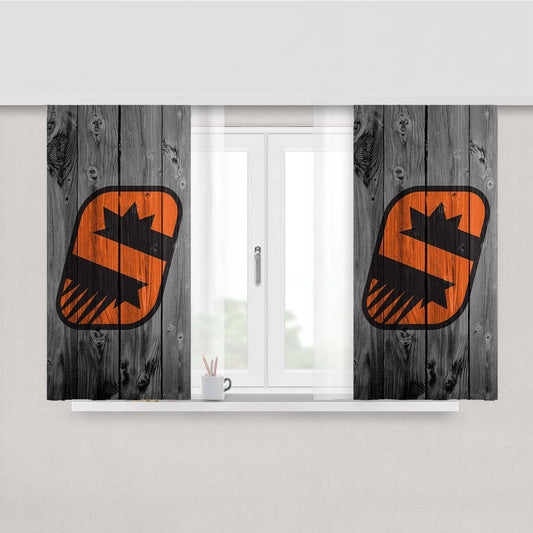 Phoenix Suns Logo Dark Wood Wallpaper Peach Skin Window Curtains