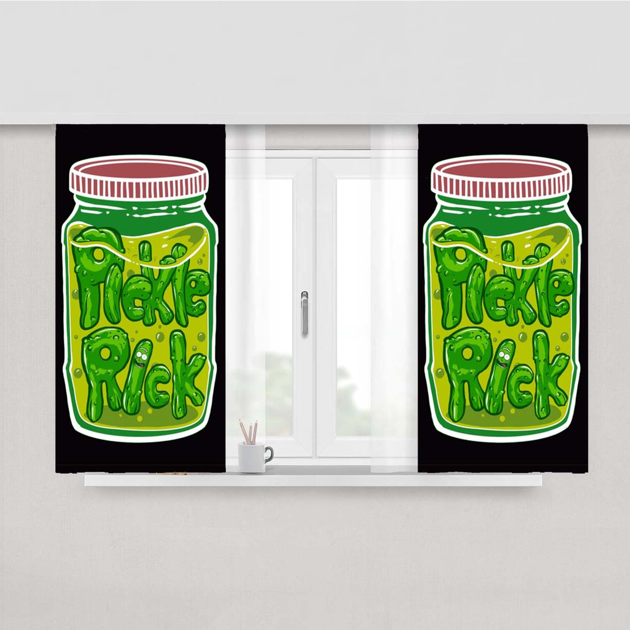 Pickle Rick Peach Skin Window Curtains