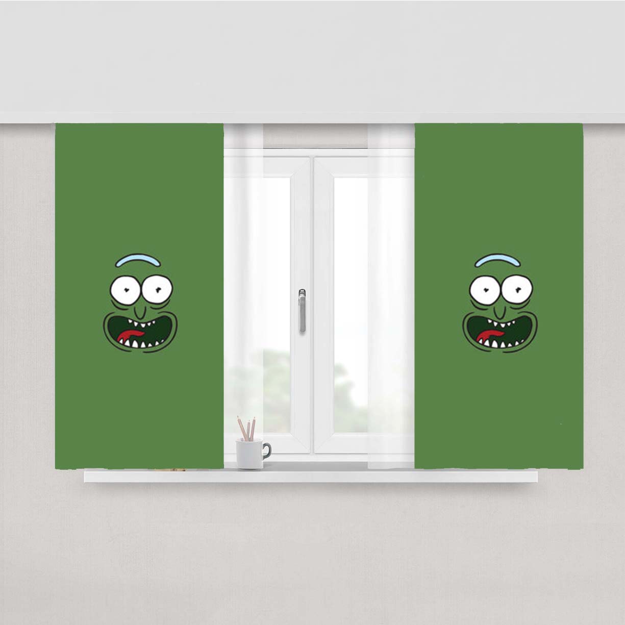 Pickle Rick Face Peach Skin Window Curtains