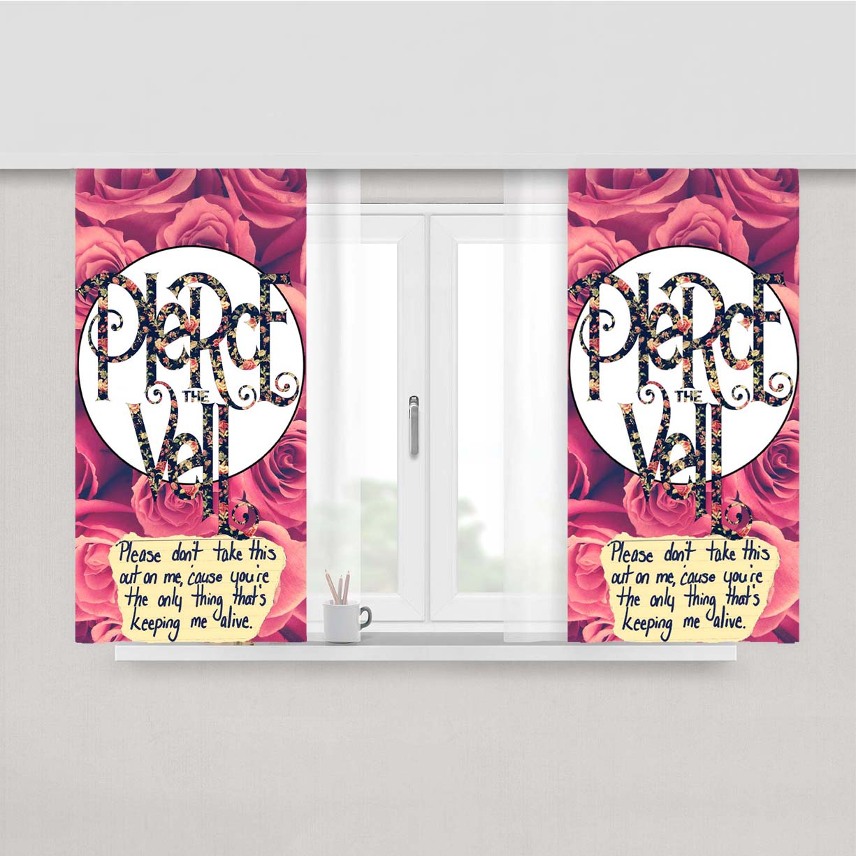 Pierce The Veil Floral Art Quotes Peach Skin Window Curtains