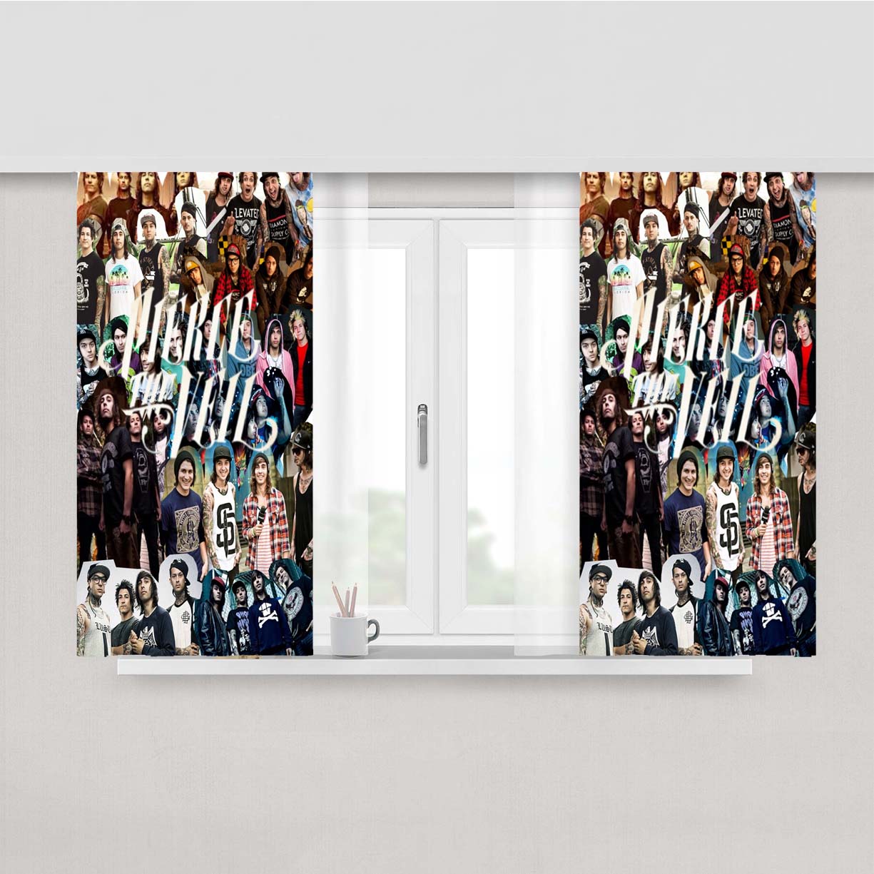 Pierce The Veil Photo Collage Peach Skin Window Curtains