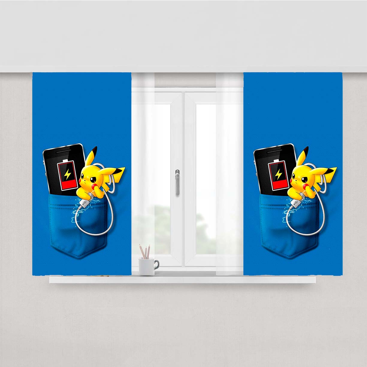 Pikachu Charger In The Pocket Peach Skin Window Curtains
