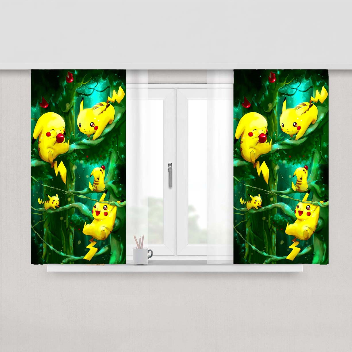 Pikachu Collection In The Forest Peach Skin Window Curtains