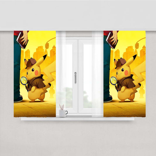 Pikachu Detective Cartoon Movie Peach Skin Window Curtains