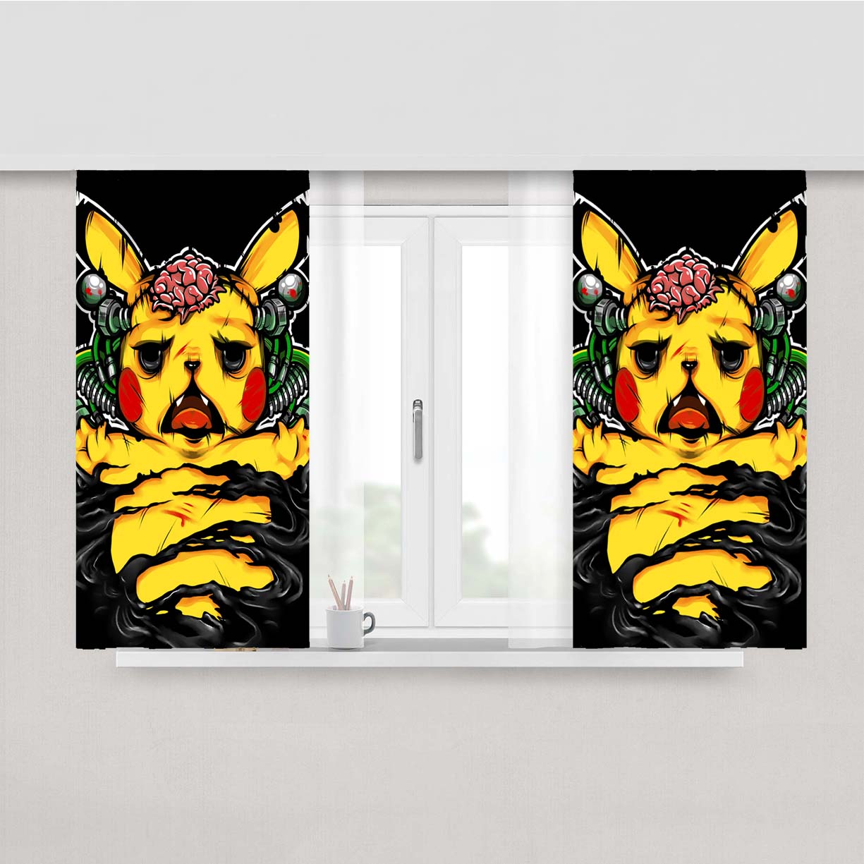 Pikachu Frankenchu Peach Skin Window Curtains