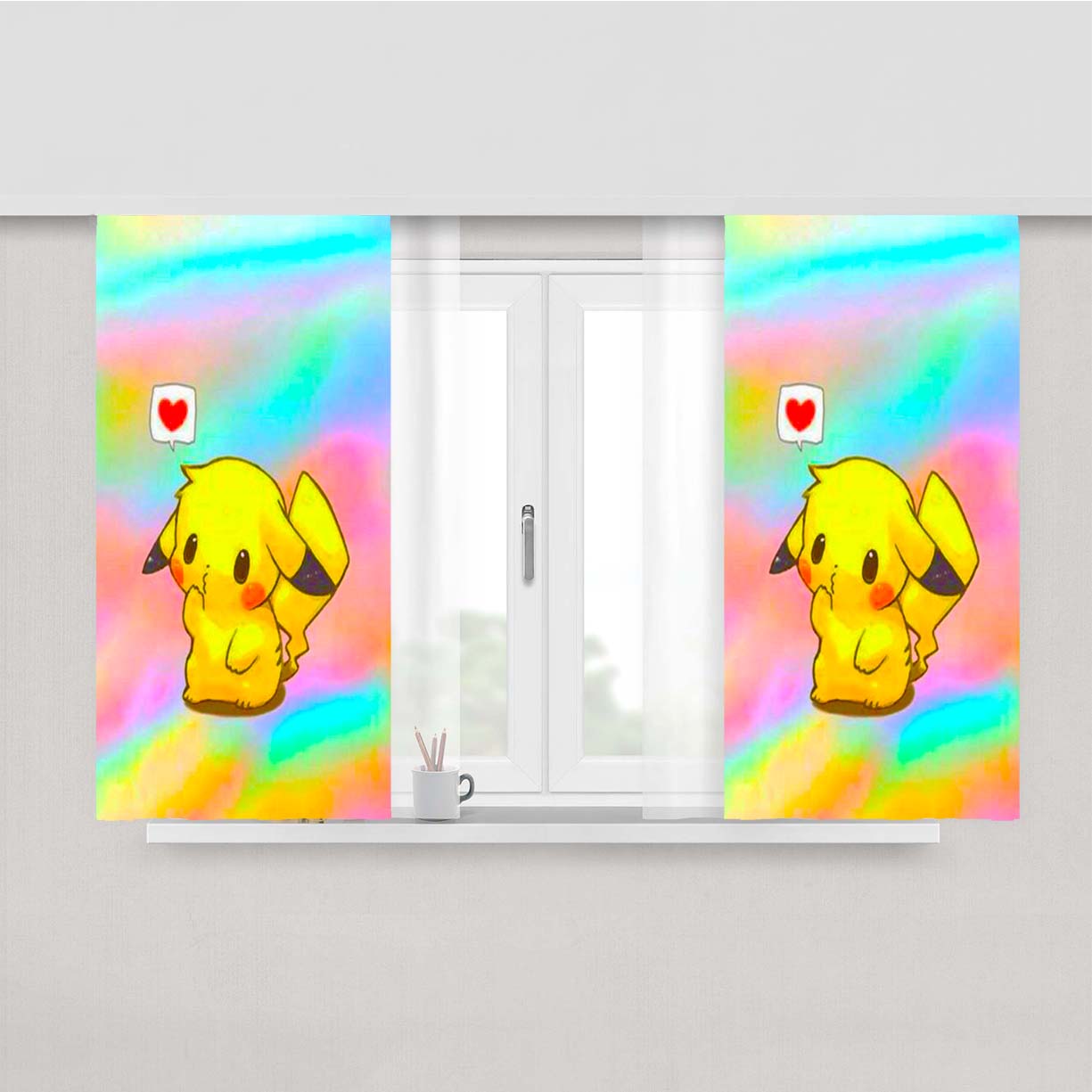Pikachu Love Peach Skin Window Curtains