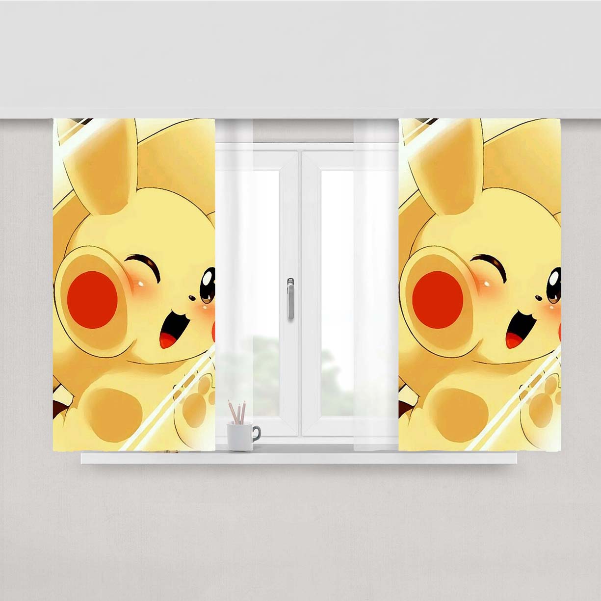 Pikachu Mirror Peach Skin Window Curtains