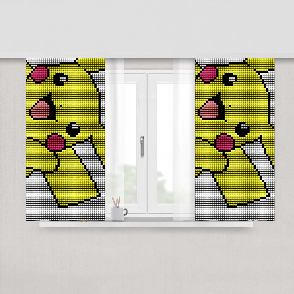 Pikachu Mosaic Square Peach Skin Window Curtains