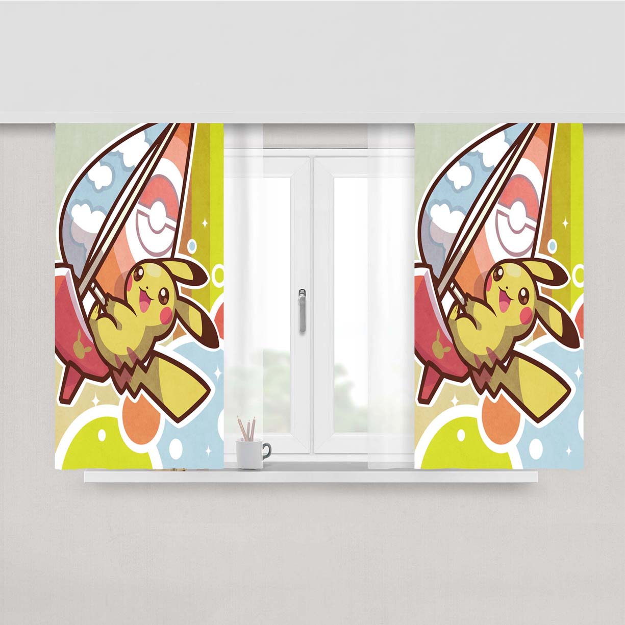 Pikachu On A Boat Peach Skin Window Curtains
