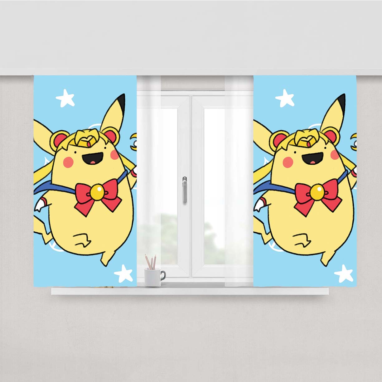 Pikachu Sailor Moon Peach Skin Window Curtains