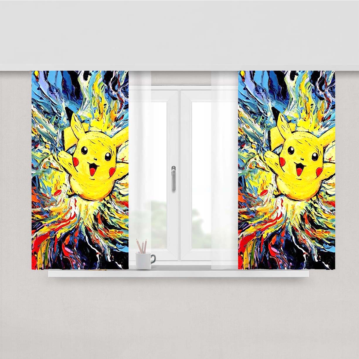 Pikachu Starry Night Peach Skin Window Curtains