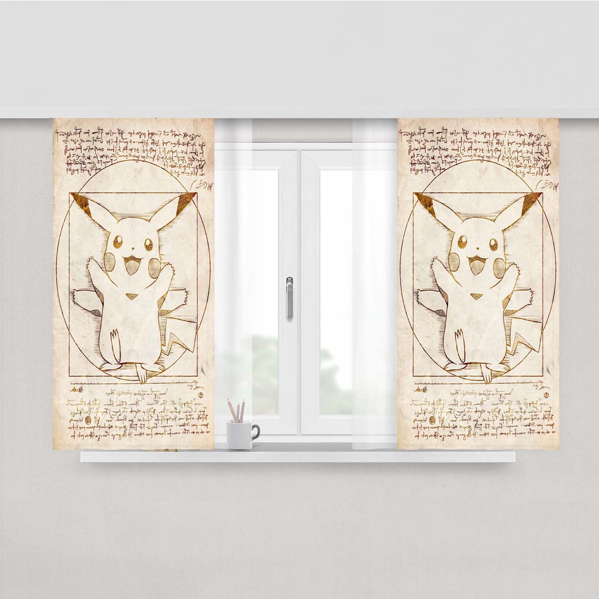 Pikachu Vitruvian Peach Skin Window Curtains